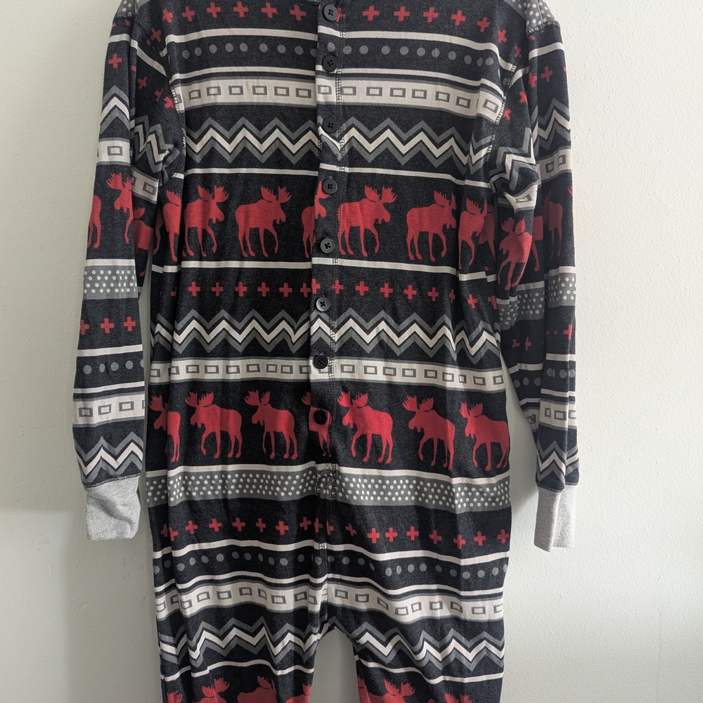Lazy One Adult Unisex Pajama- Red and Black Moose Pattern